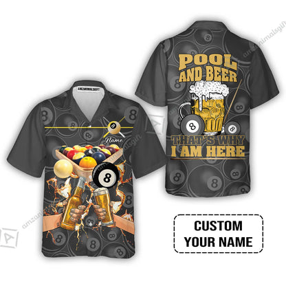 Customized Billiard Men Polo Shirt, Personalized Billiard Pool And Beer That's Why I am Here Polo Shirt