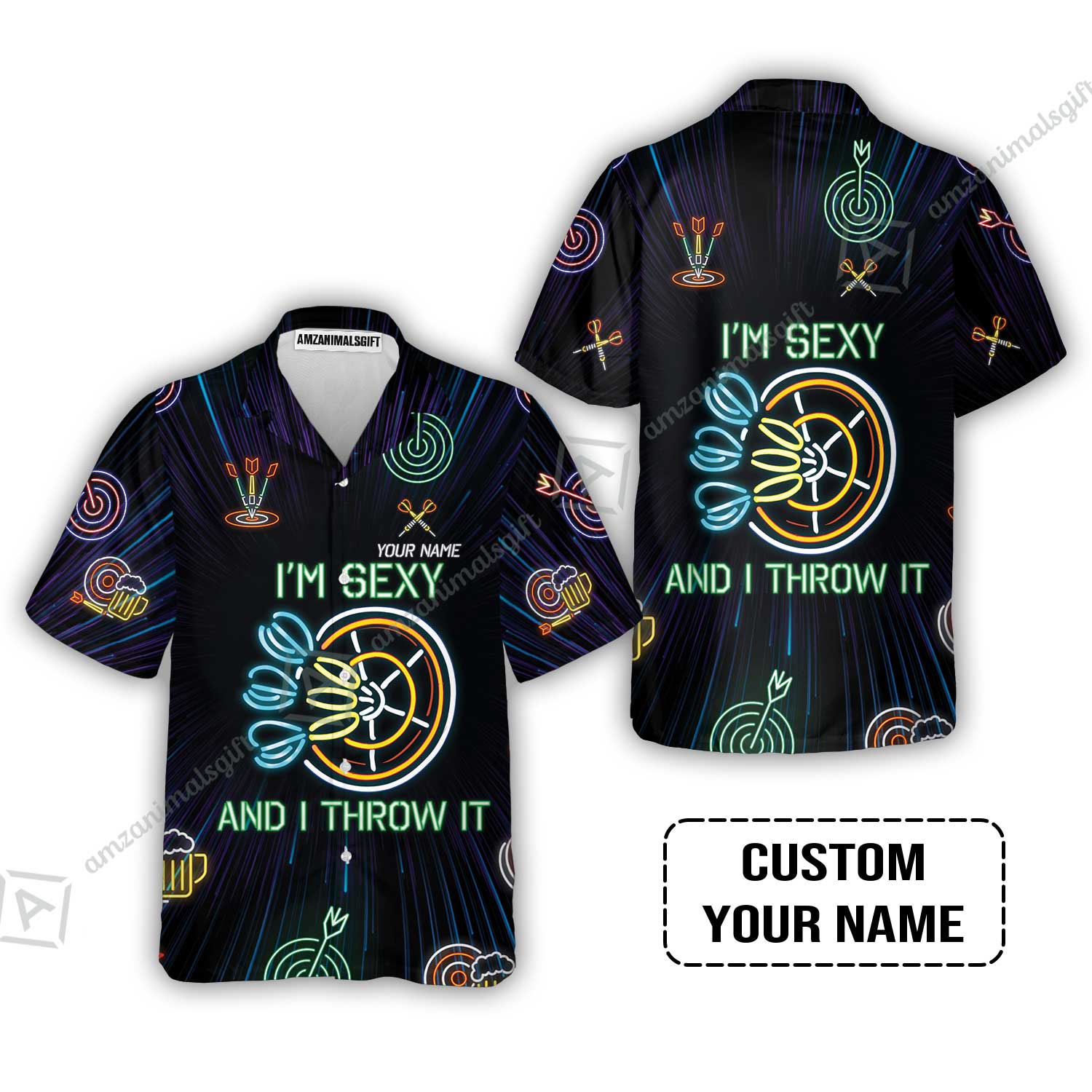 Customized Darts Hawaiian Shirt, Personalized I'm Sexy And I Throw It Darts Hawaiian Shirt