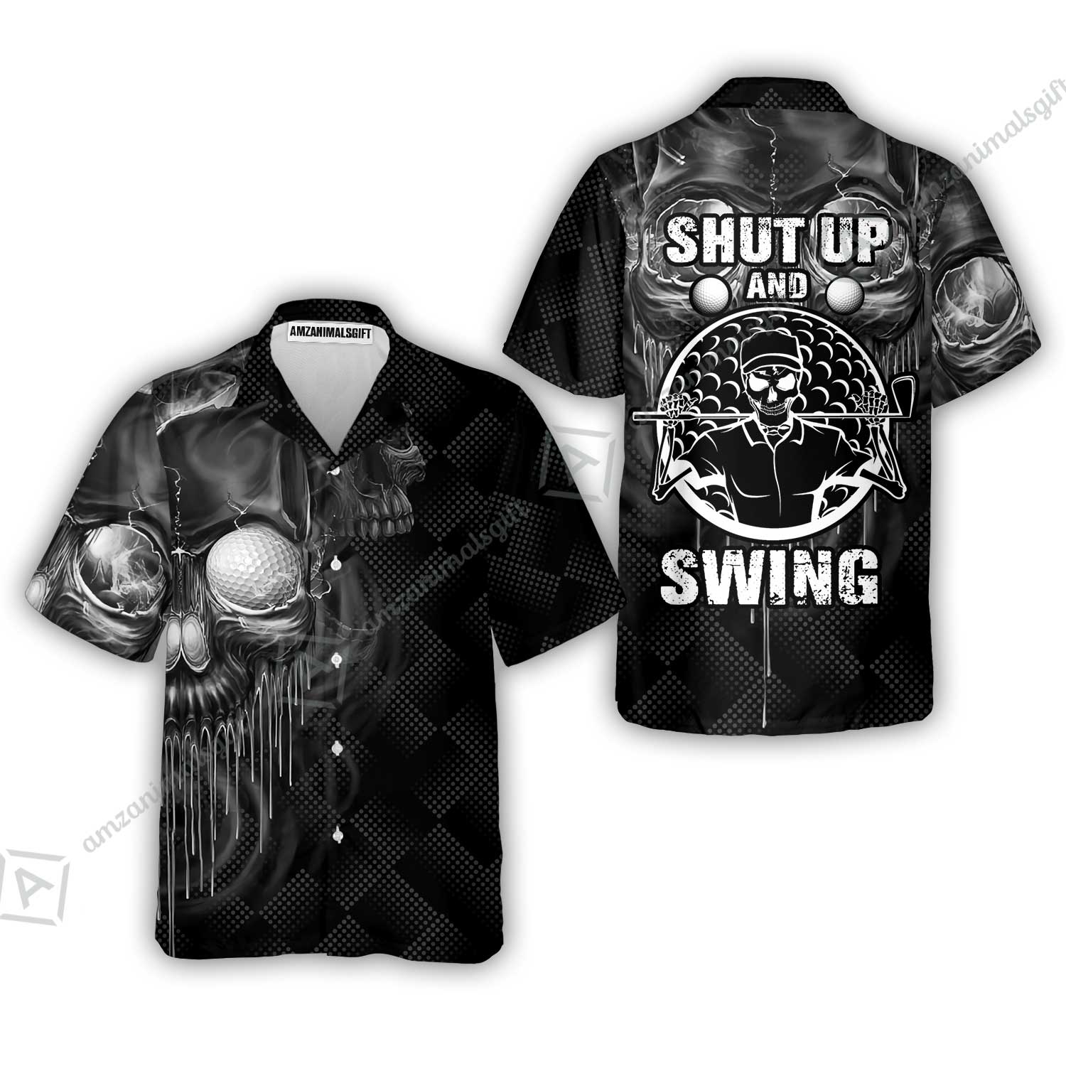 Men Golf Hawaiian Shirt - Scary Skull Golf Shut Up Shirt Design For Men, Best Halloween Hawaiian Shirt