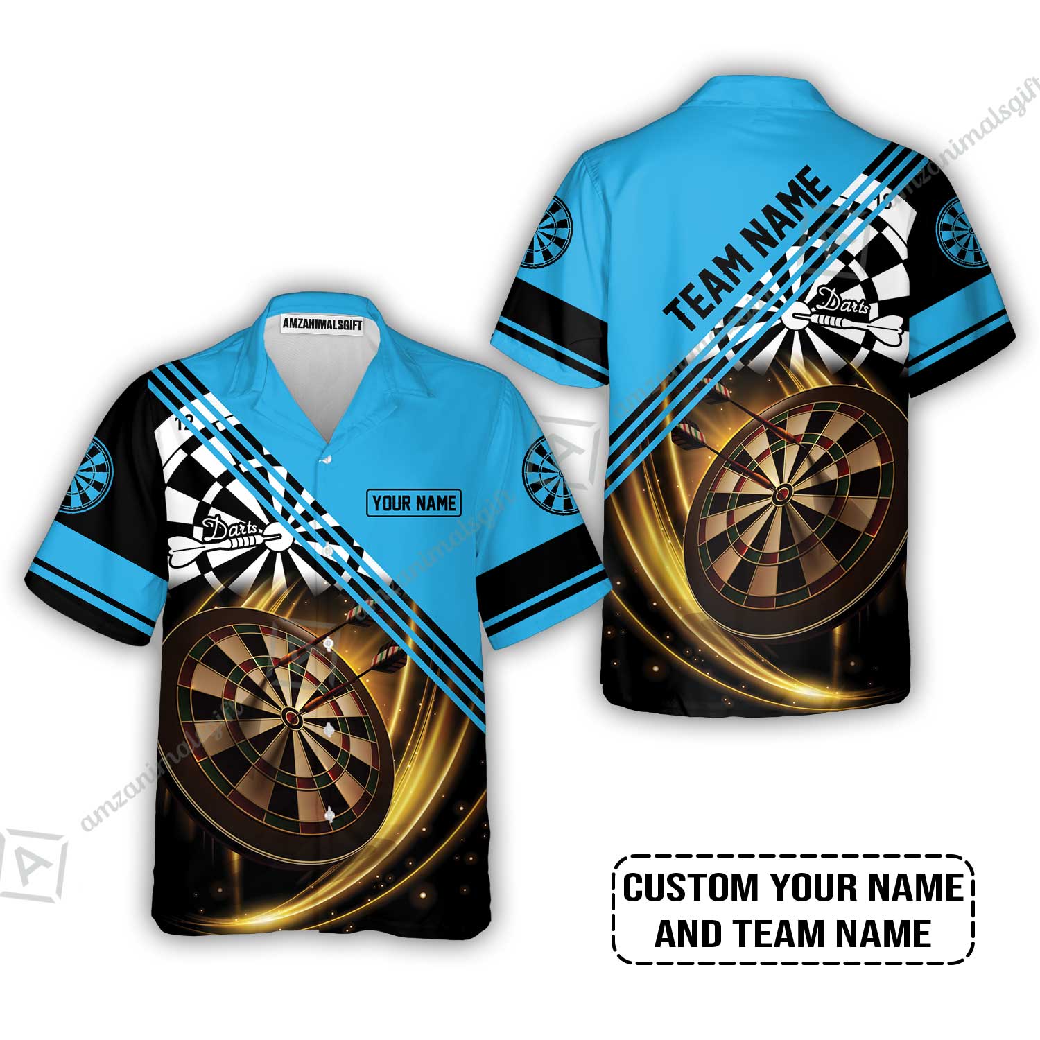 Customized Name & Team Name Darts Hawaiian Shirt, I Love Darts Personalized Blue Darts Hawaiian Shirt