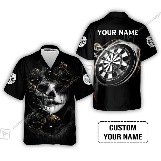 Customized Name Darts Hawaiian Shirt, Flower Skull Girl And Dartboard Personalized Hawaiian Shirt