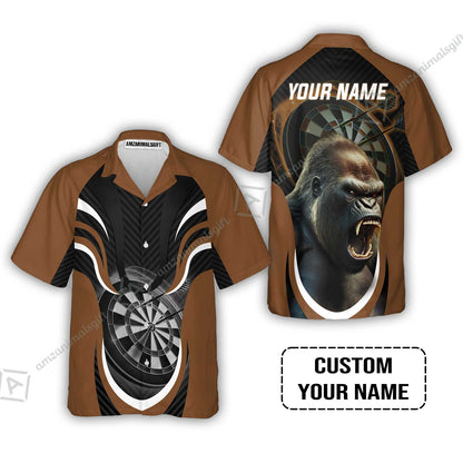 Gorilla And Darts Custom Name Hoodie, Bullseye Dartboard Brown Personalized Hoodie