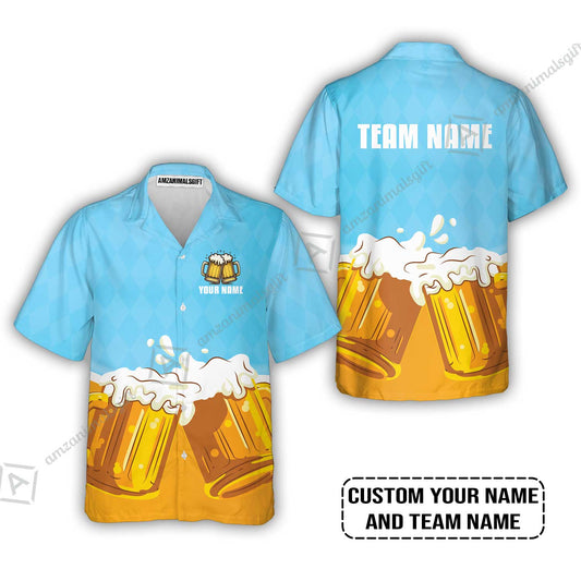 Custom Blue White Orange Beer Pattern Design Oktoberfest Beer Festival Performance Hawaiian Shirt