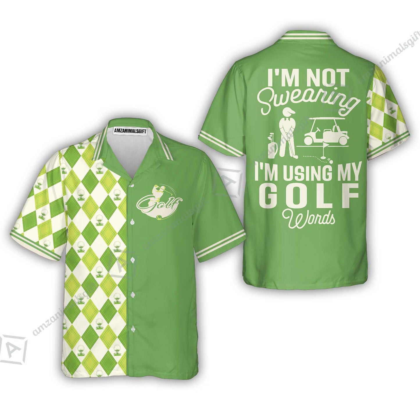 Golf Women Polo Shirt, I'm Not Swearing I'm Using My Golf Words Women Polo Shirt, Green Argyle Pattern Women Polo Shirt