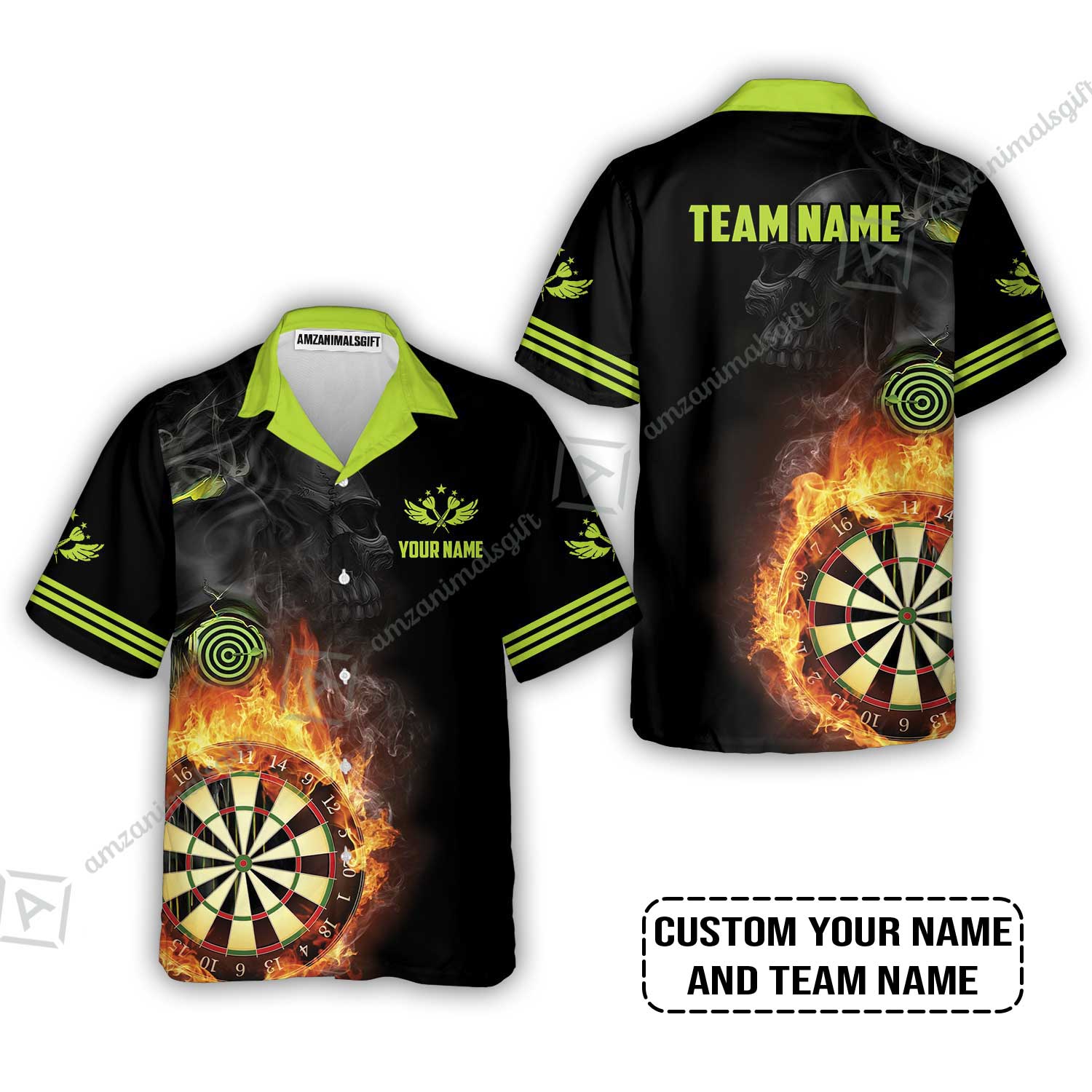 Customized Name & Team Darts Hawaiian Shirt, Skull Darts Flame Personalized Darts Hawaiian Shirt