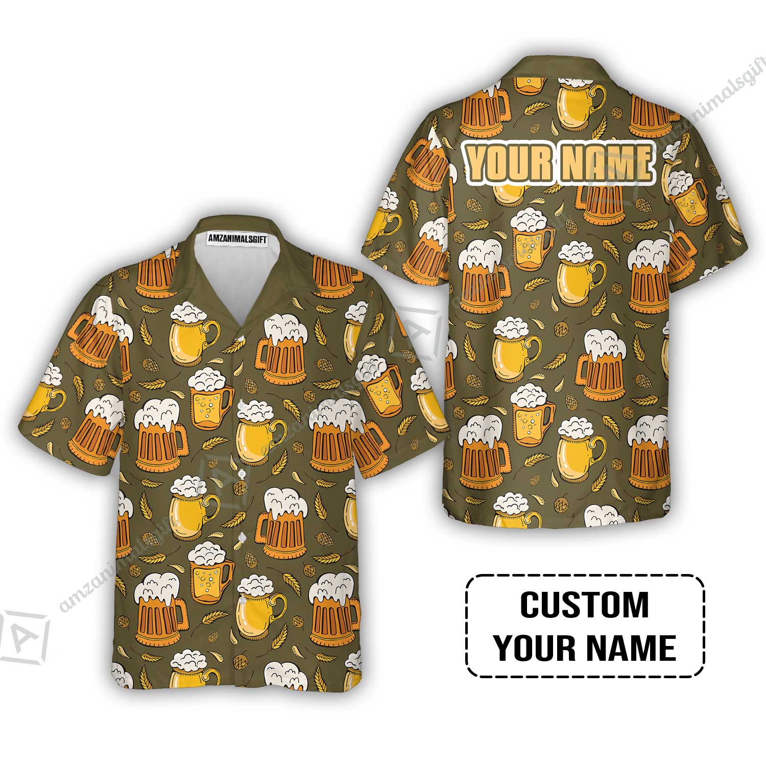 Custom Brown Pattern Beer Pattern Design Oktoberfest Beer Festival Performance Hawaiian Shirt