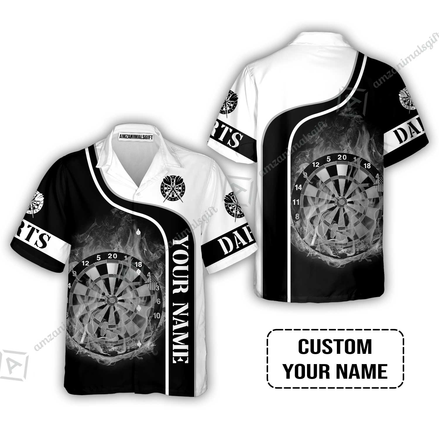 Customized Darts Hawaiian Shirt, Personalized Black White Darts Hawaiian Shirt