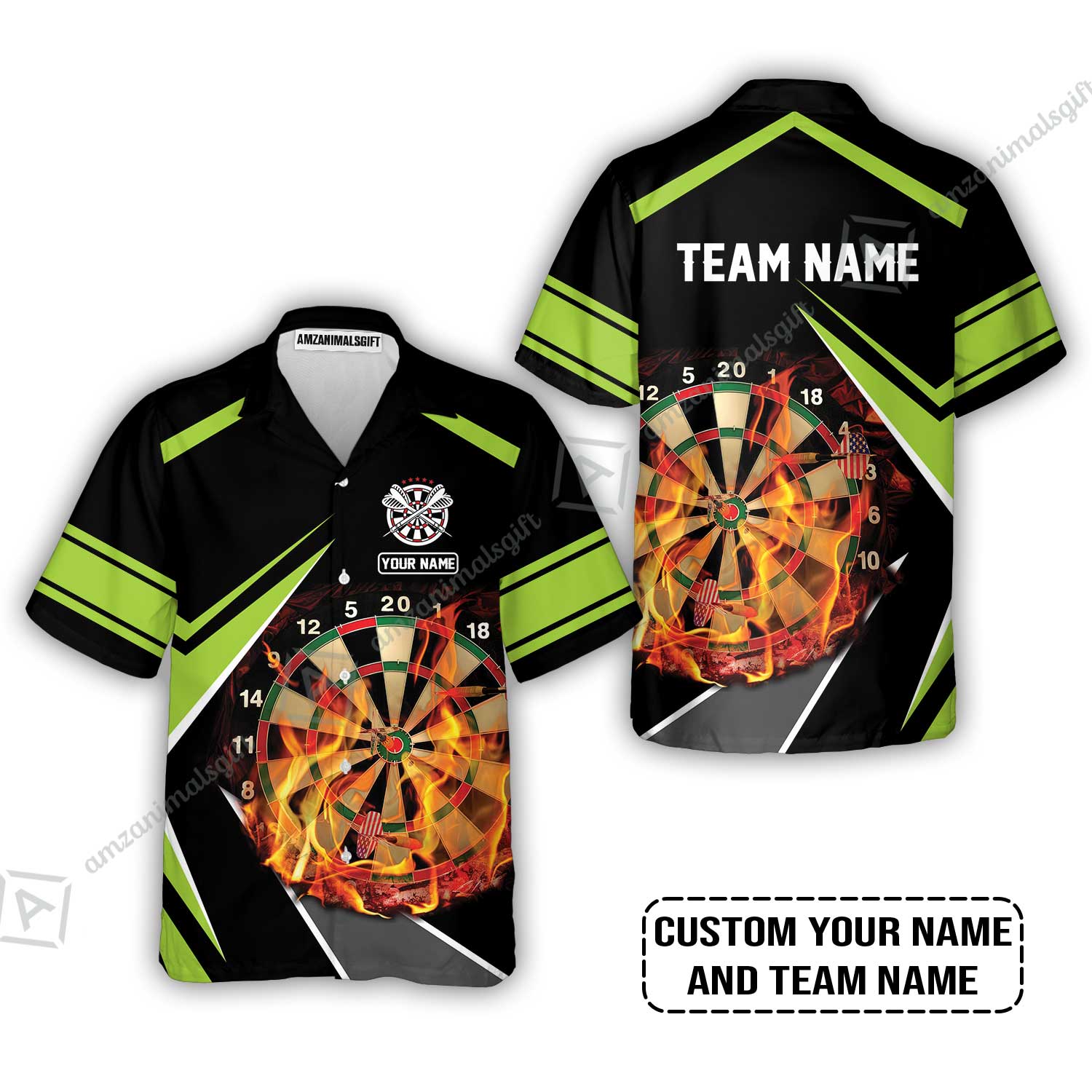 Customized Name & Team Name Darts Hawaiian Shirt, Dartboard Flame Personalized Darts Hawaiian Shirt