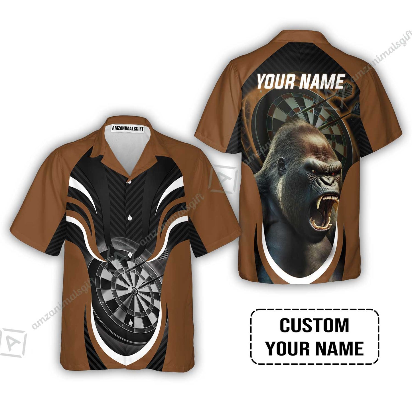 Gorilla And Darts Custom Name Sweatshirt, Bullseye Dartboard Brown Personalized Sweatshirt