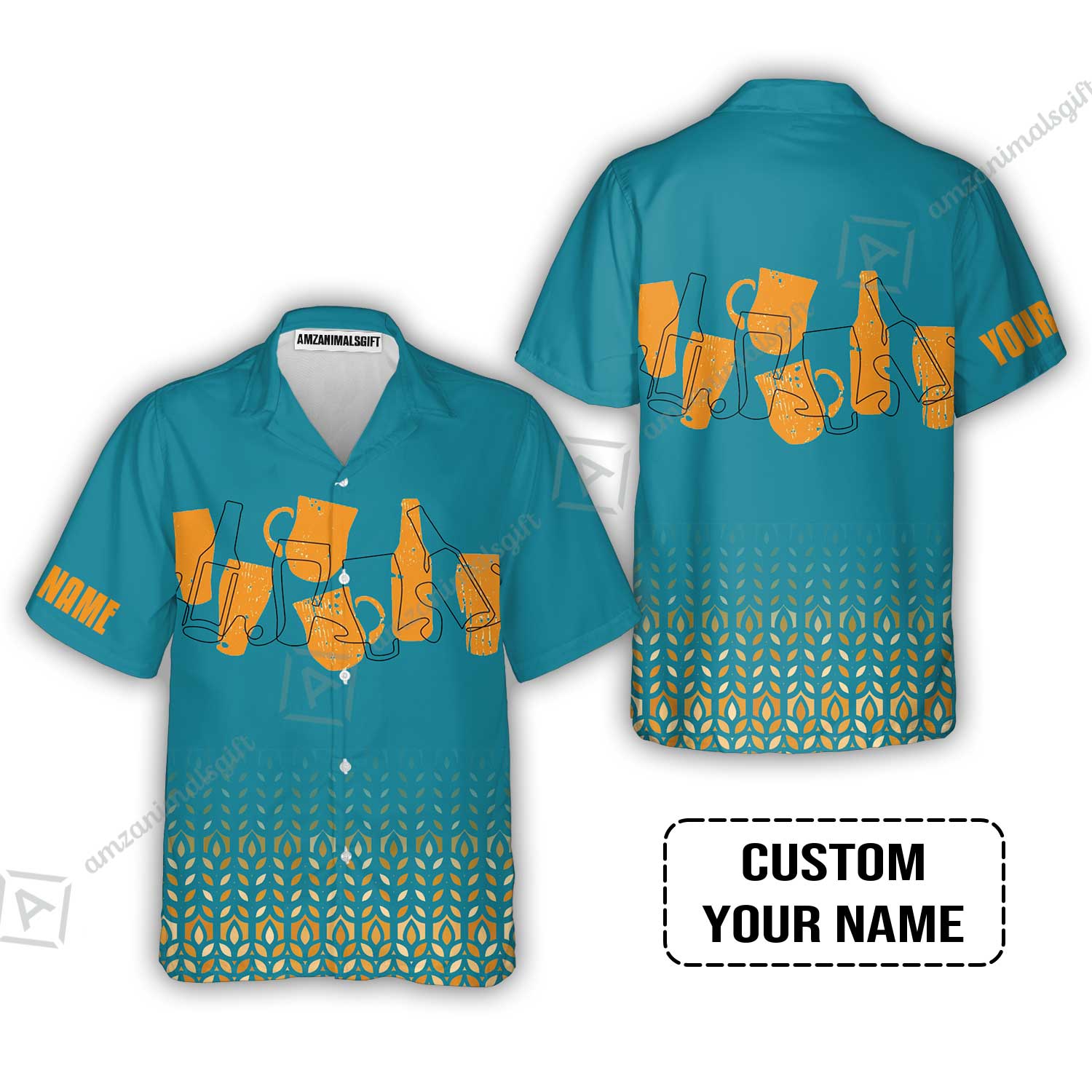 Custom Blue Orange Beer Pattern Design Oktoberfest Beer Festival Performance Hawaiian Shirt