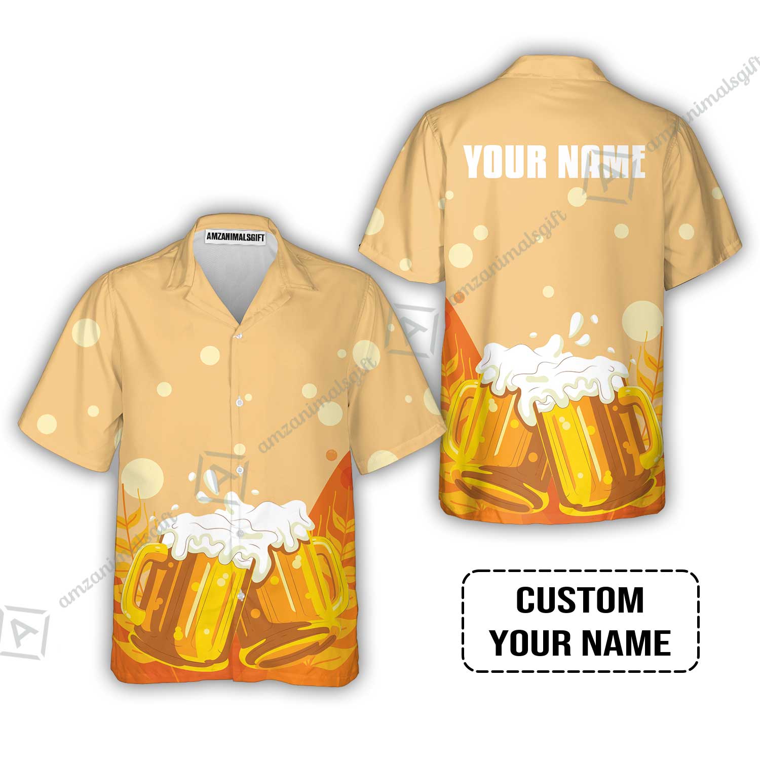 Custom Orange Beer Pattern Design Oktoberfest Beer Festival Performance Hawaiian Shirt