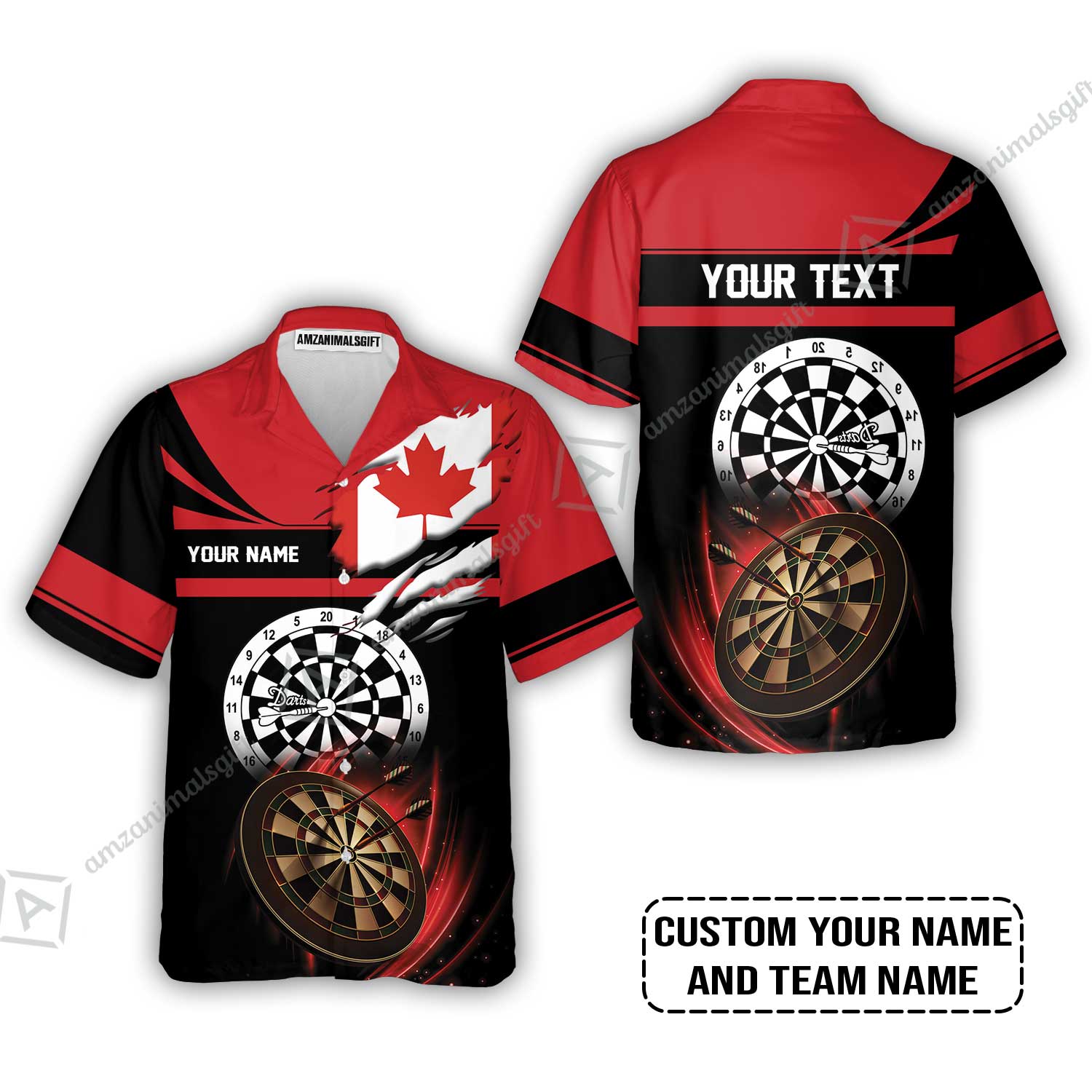 Customized Name & Text Darts Hawaiian Shirt, Canada Flag Personalized Name Darts Hawaiian Shirt