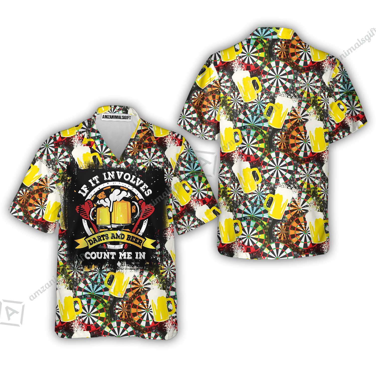 Customized Darts Hawaiian Shirt, Darts And Beer I'm Here, Personalized Name Darts Hawaiian Shirt