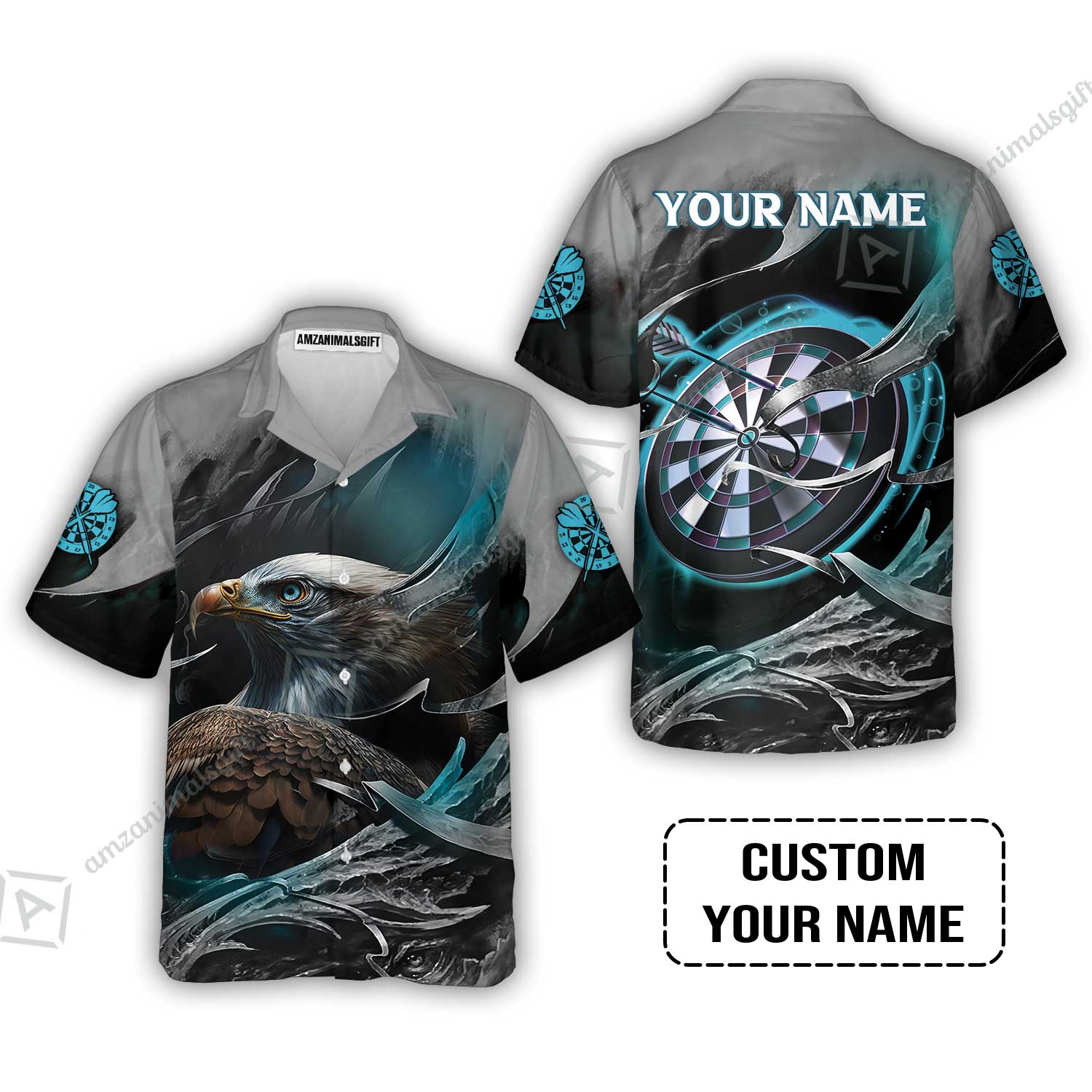 Customized Name Darts Hawaiian Shirt, Bullseye Dartboard Personalized Eagle And Darts Hawaiian Shirt