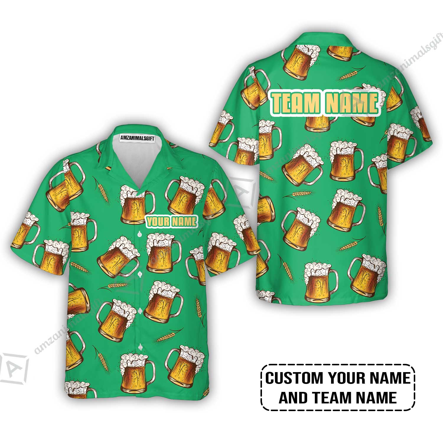 Custom Irish Green Beer Pattern Design Oktoberfest Beer Festival Performance Hawaiian Shirt