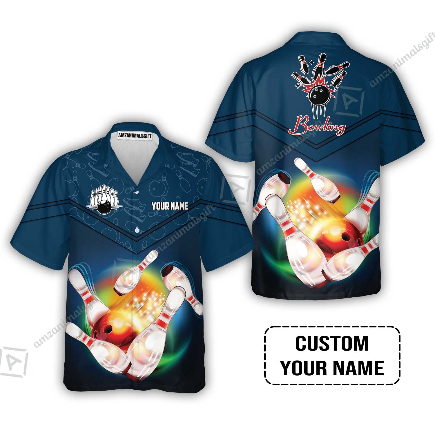 Custom Bowling Hawaiian Shirt - Amazing Bowling Ball Pattern And Shoe Personalized Name Hawaiian Shirt