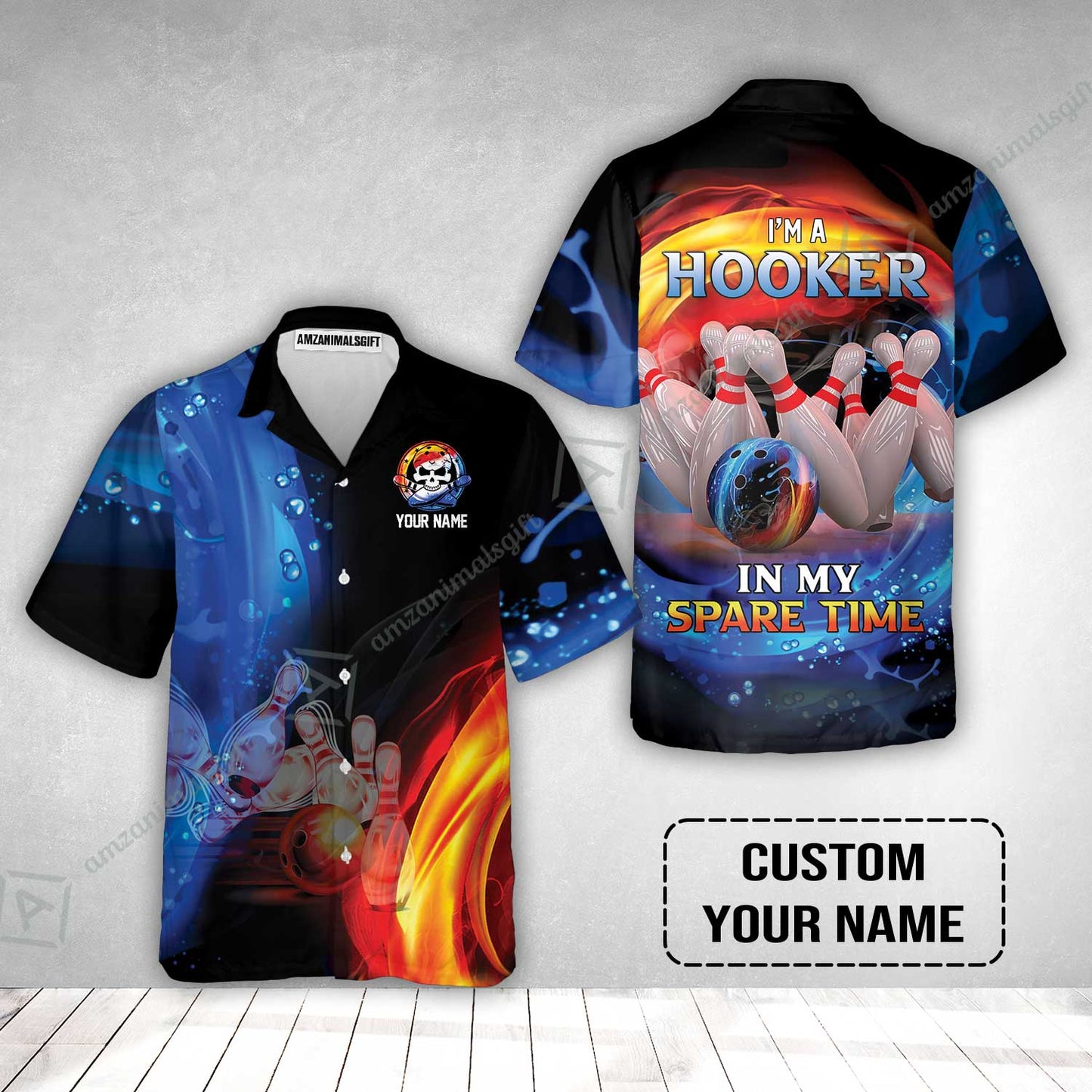 Customized Name Bowling Hawaiian Shirt - Bowling I'm A Hooker In My Spare Time Personalized Hawaiian Shirt