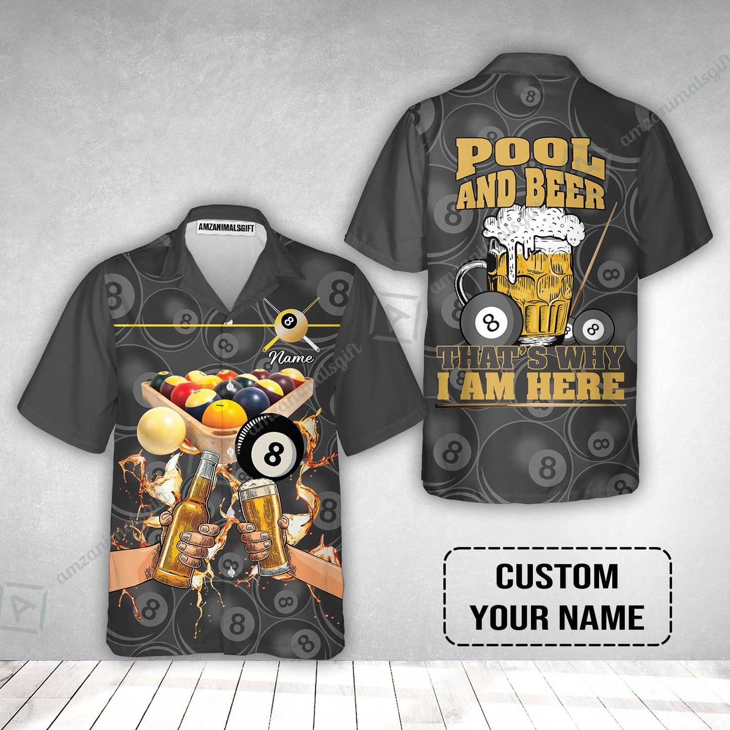 Customized Billiard Hawaiian Shirt, Personalized Billiard Pool And Beer That's Why I am Here Hawaiian Shirt