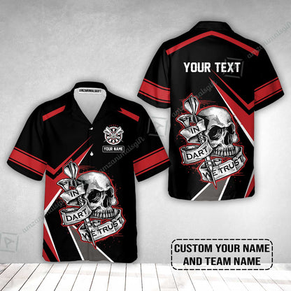 Customized Name & Text Darts Hawaiian Shirt, Skull In Darts We Trust Personalized Darts Hawaiian Shirt