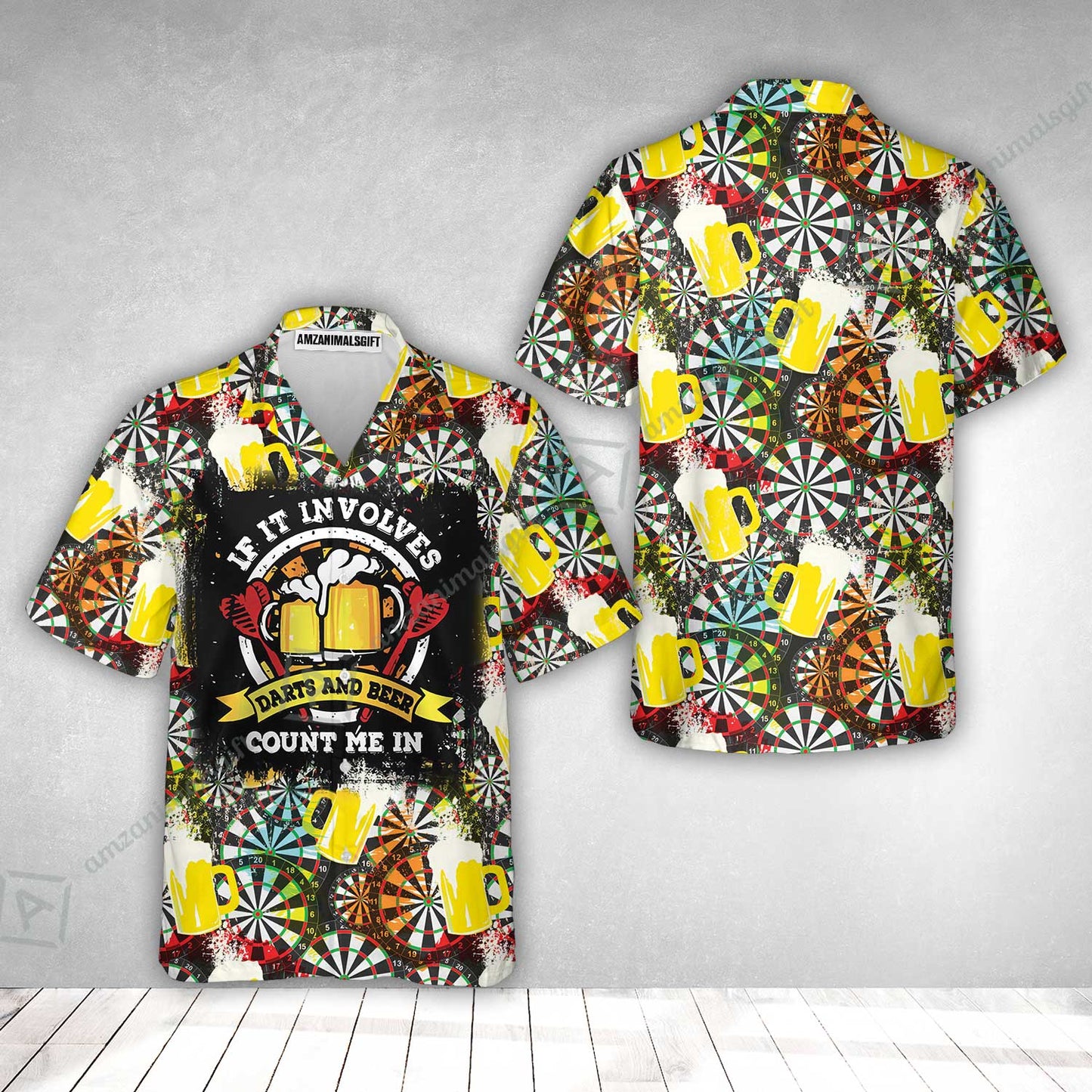 Customized Darts Hawaiian Shirt, Darts And Beer I'm Here, Personalized Name Darts Hawaiian Shirt