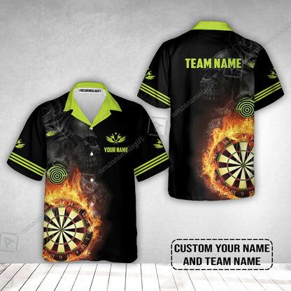 Customized Name & Team Darts Hawaiian Shirt, Skull Darts Flame Personalized Darts Hawaiian Shirt