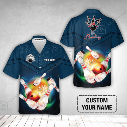 Custom Bowling Hawaiian Shirt - Amazing Bowling Ball Pattern And Shoe Personalized Name Hawaiian Shirt