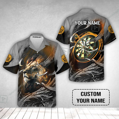 Customized Name Darts Hawaiian Shirt, Bullseye Dartboard Personalized Lion And Darts Hawaiian Shirt