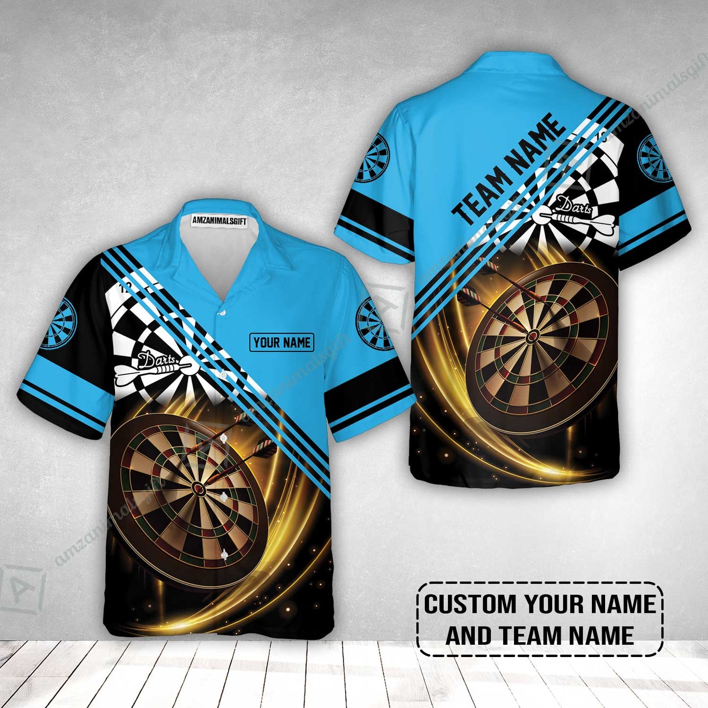 Customized Name & Team Name Darts Hawaiian Shirt, I Love Darts Personalized Blue Darts Hawaiian Shirt