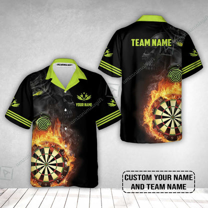 Customized Name & Team Darts Hawaiian Shirt, Skull Darts Flame Personalized Darts Hawaiian Shirt