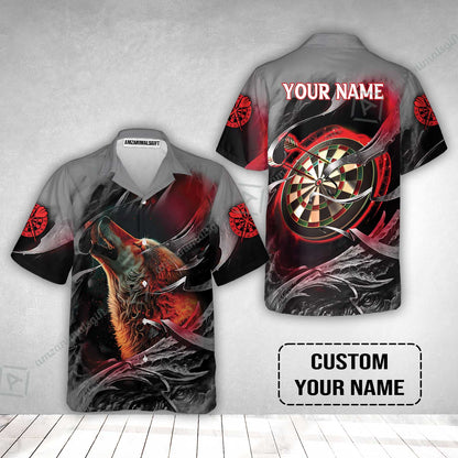 Customized Name Darts Hawaiian Shirt, Bullseye Dartboard Personalized Flame Wolf And Darts Hawaiian Shirt