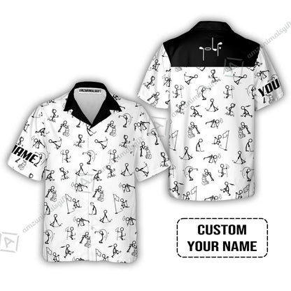 Golf Long Polo Shirt - Funny Golf Pattern Custom Name White Apparel - Personalized Gift For Golf Lover