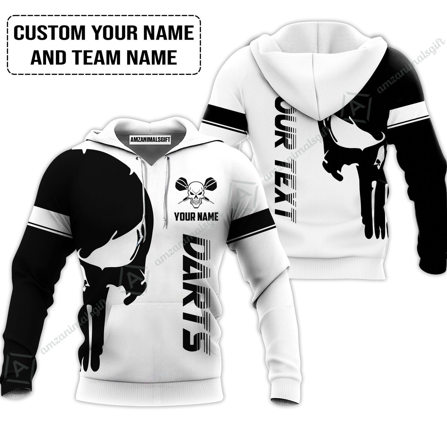 Customized Name & Text Darts Long Polo Shirt, Darts Skull Personalized Name Darts Long Polo Shirt