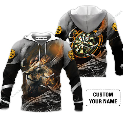 Customized Name Darts Men Polo Shirt, Bullseye Dartboard Personalized Lion And Darts Polo Shirt