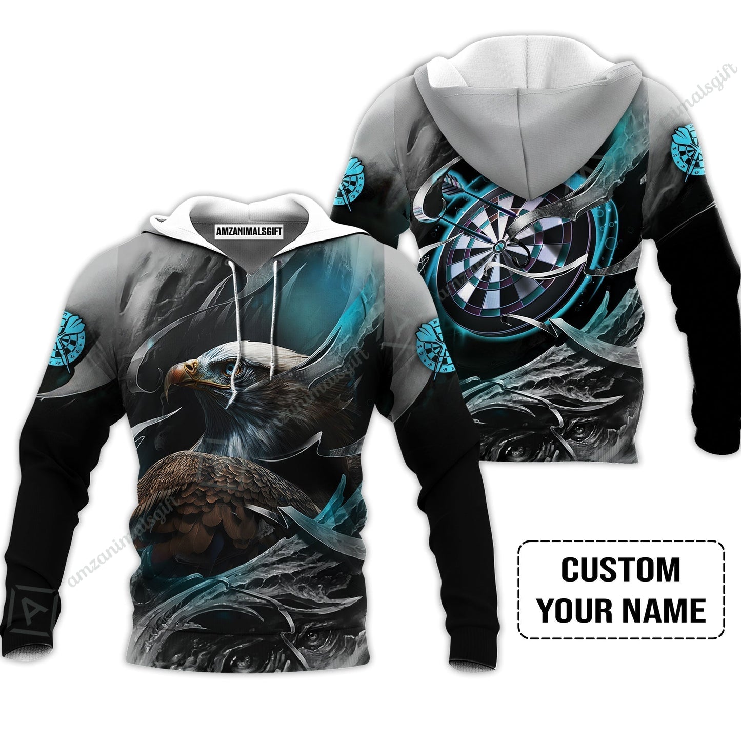 Customized Name Darts T-Shirt, Bullseye Dartboard Personalized Eagle And Darts T-Shirt
