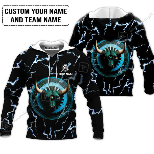 Customized Name & Text Darts Hoodie, Personalized Name Bullseye Dartboard Hoodie