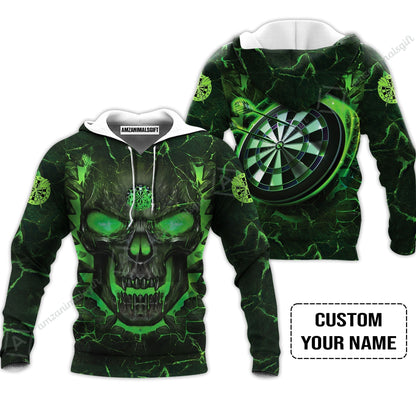 Customized Darts Hawaiian Shirt, Flame Green Skull Dartboard Personalized Skull And Darts Hawaiian Shirt