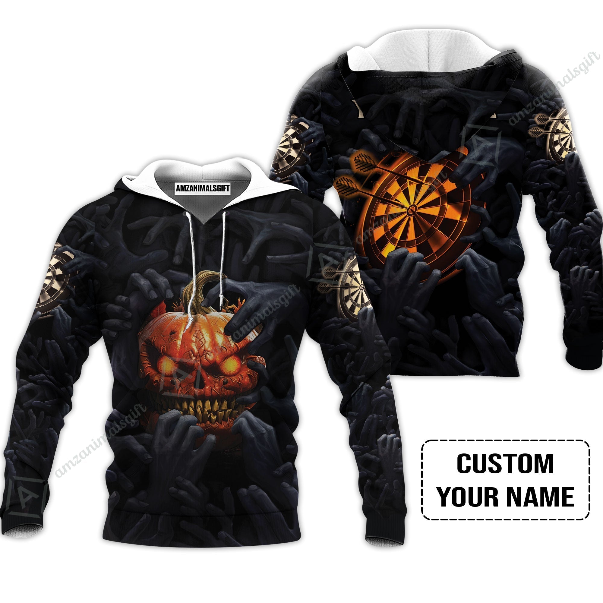 Customized Name Darts Hoodie, Bullseye Dartboard Personalized Pumpkin And Darts Hoodie