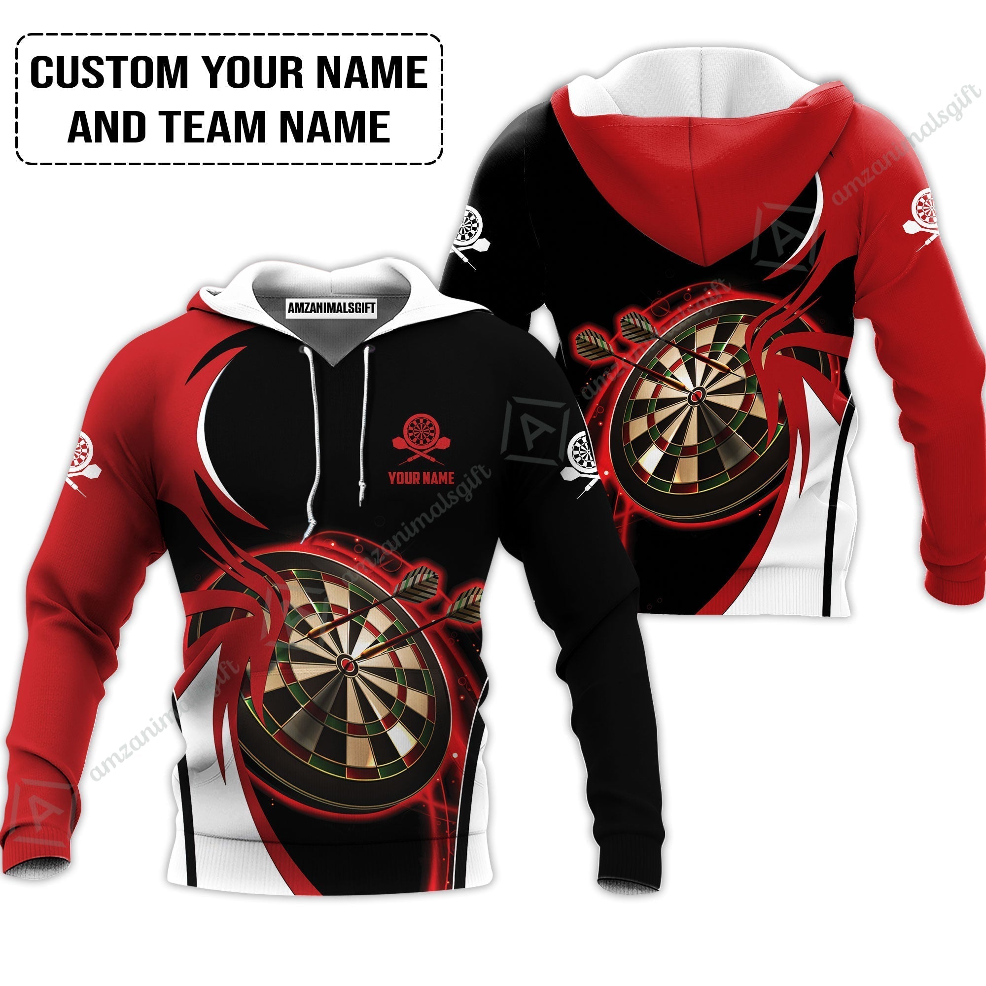 Customized Name & Text Darts Hoodie, Personalized Red Darts Uniforms Hoodie