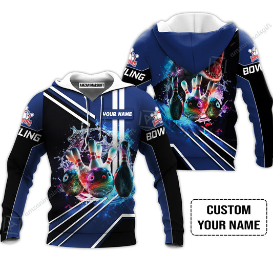 Bowling Custom Hoodie - Custom Name Shark Team Rainbow Bowling Ball And Pins On Water Personalized Hoodie