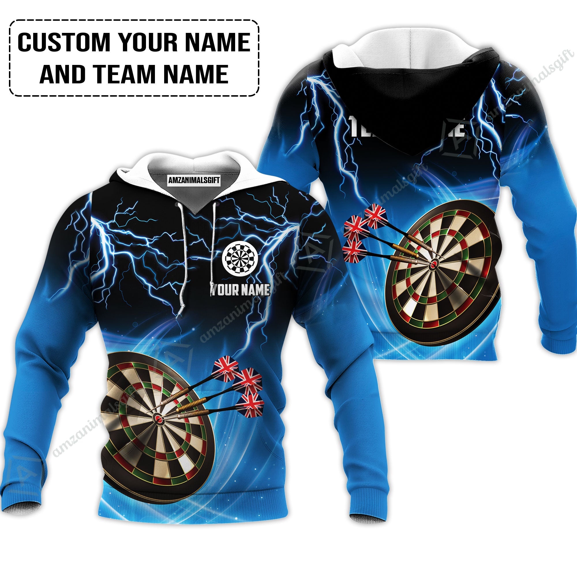 Customized Name & Text Darts Hoodie, Kingdom of England Darts Personalized Darts Hoodie