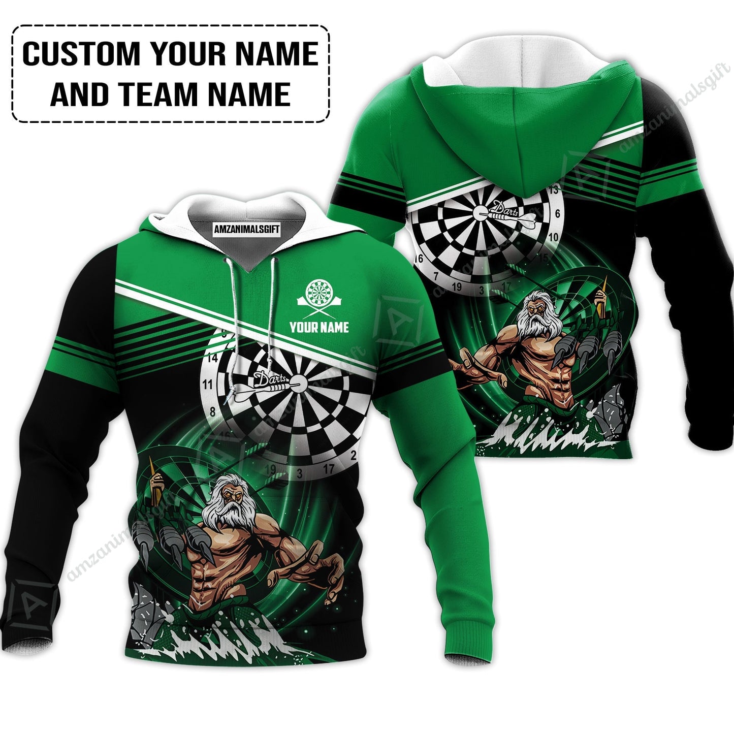 Customized Name & Text Darts Hoodie, Personalized Name Poseidon Darts Hoodie