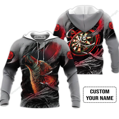 Customized Name Darts Zip Polo Shirt, Bullseye Dartboard Personalized Flame Wolf And Darts Zip Polo Shirt