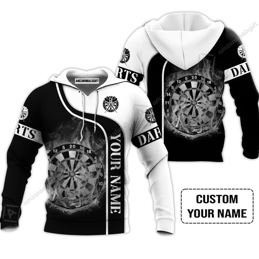 Customized Darts Hoodie, Personalized Black White Darts Hoodie