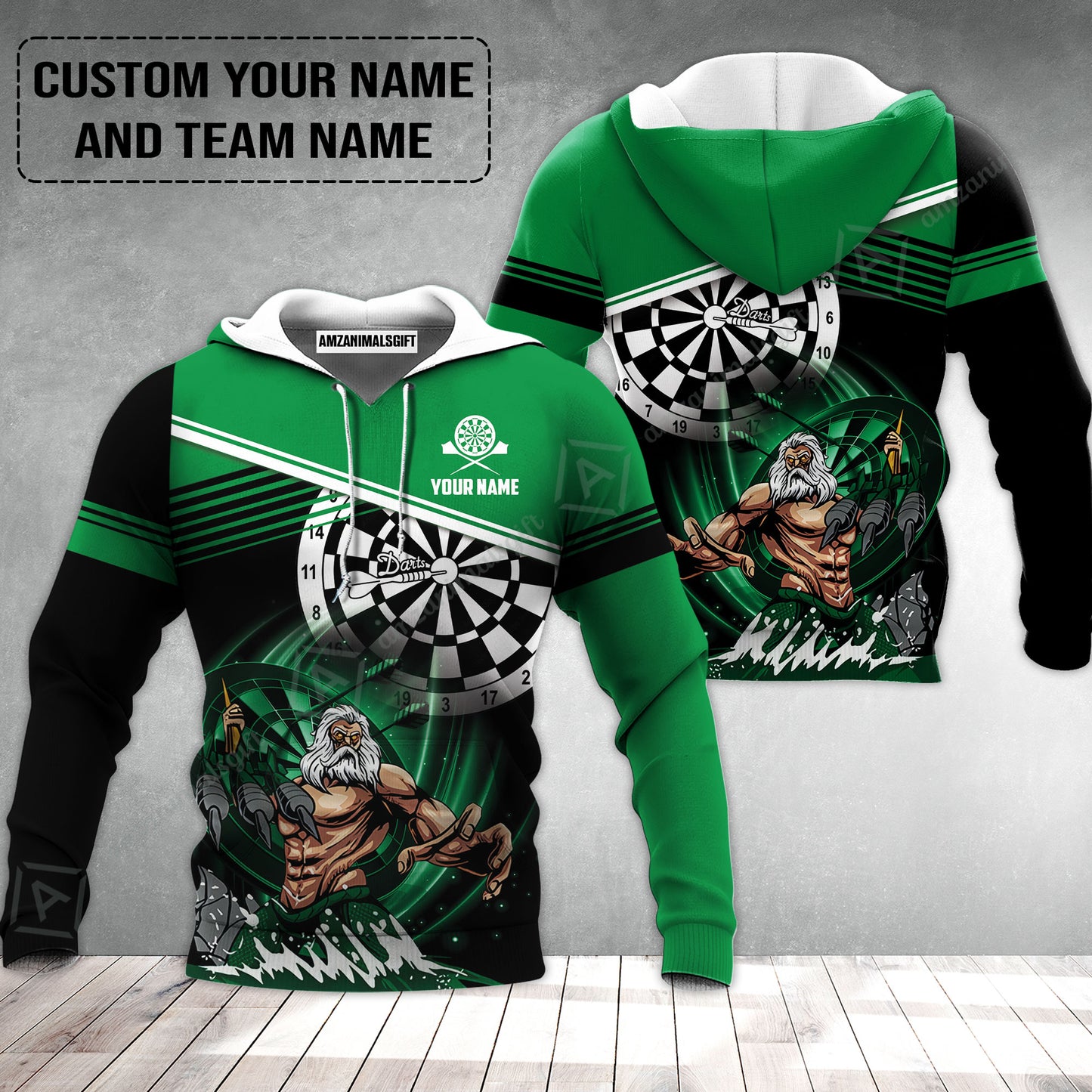 Customized Name & Text Darts Hoodie, Personalized Name Poseidon Darts Hoodie