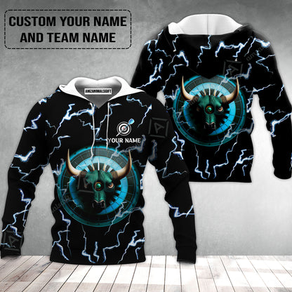 Customized Name & Text Darts Hoodie, Personalized Name Bullseye Dartboard Hoodie