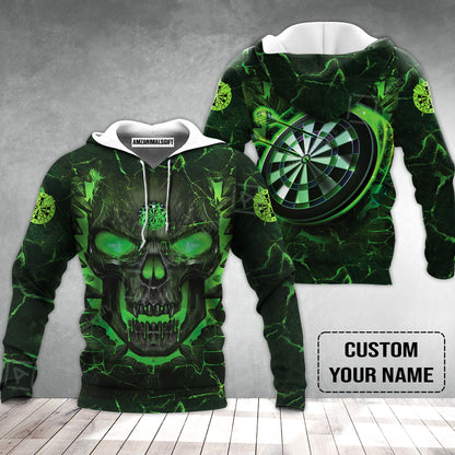 Customized Darts Hoodie, Flame Green Skull Dartboard Personalized Skull And Darts Hoodie