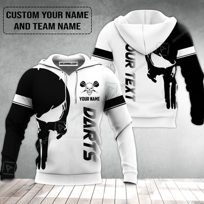 Customized Name & Text Darts Hoodie, Darts Skull Personalized Name Darts Hoodie