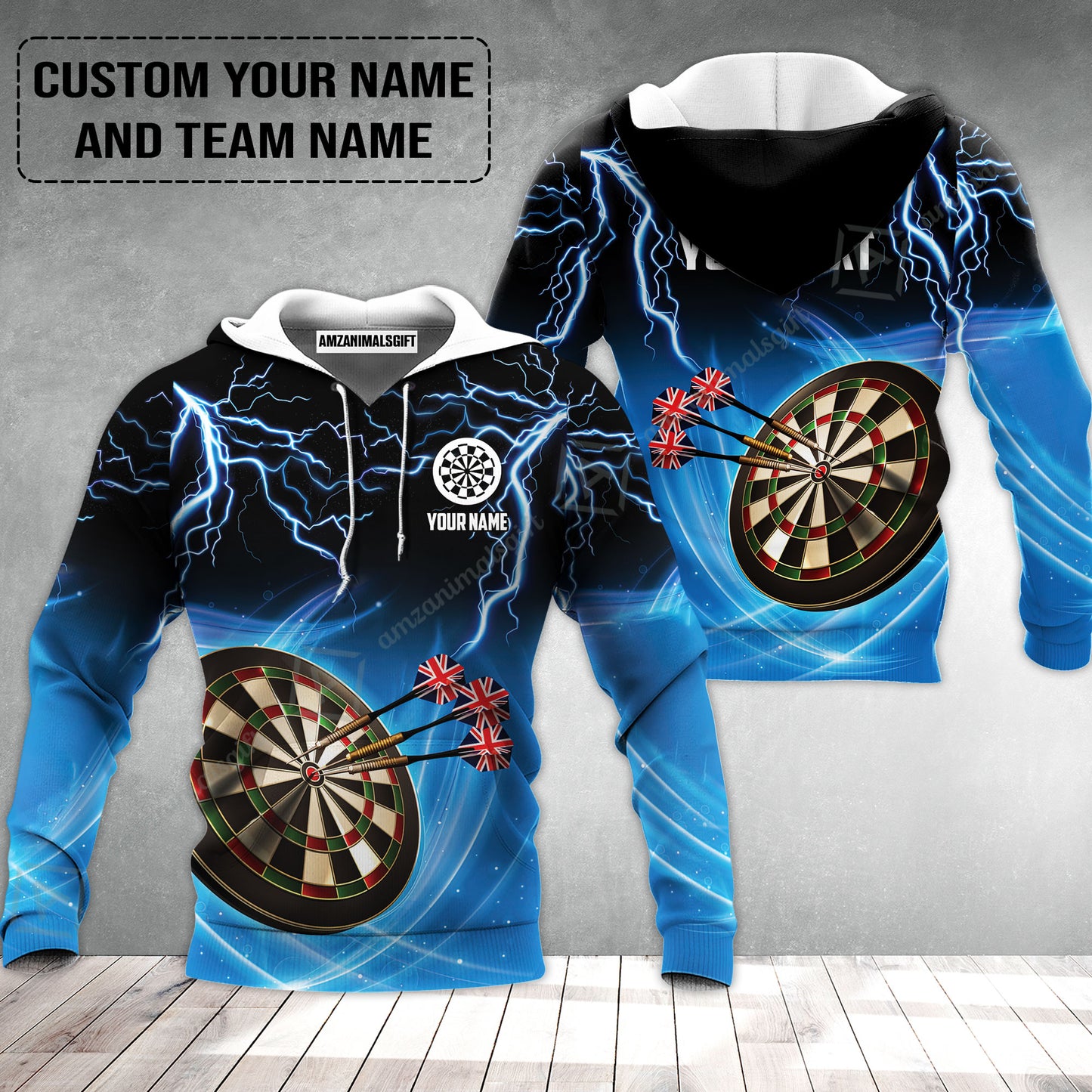 Customized Name & Text Darts Hoodie, Kingdom of England Darts Personalized Darts Hoodie