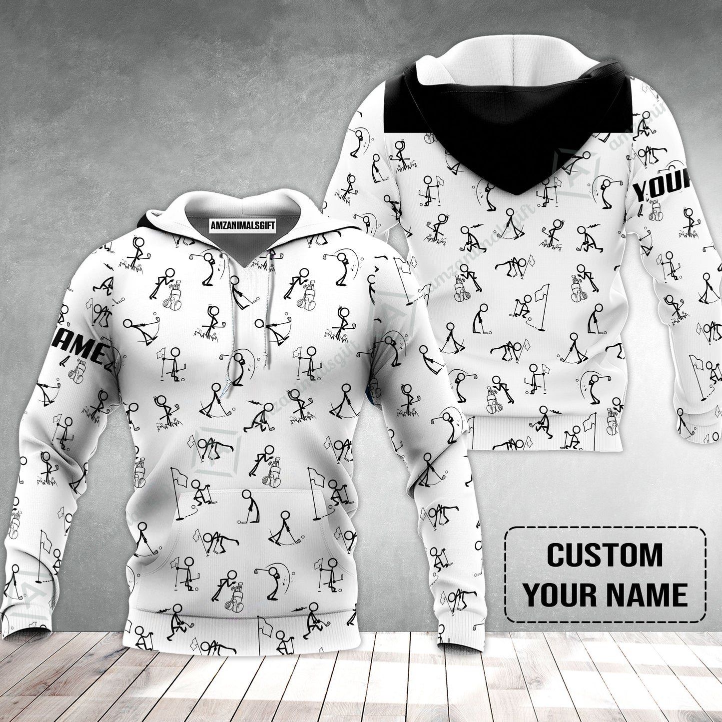 Golf Hoodie - Funny Golf Pattern Custom Name White Apparel - Personalized Gift For Golf Lover