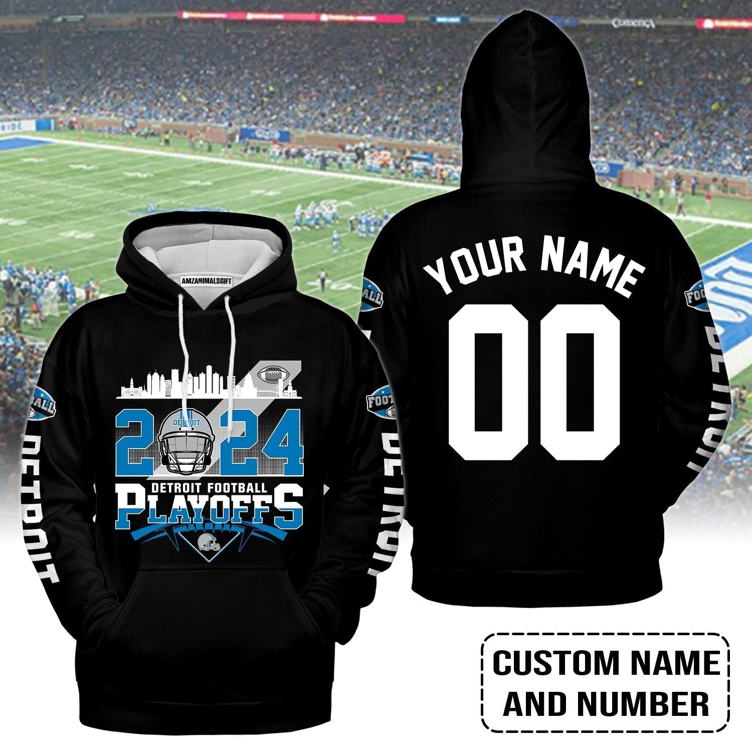 Detroit Football 2023-2024 Playoffs Custom Name Hoodie, Detroit Game Day Hoodie, Playoffs Shirts For Detroit Football Fans